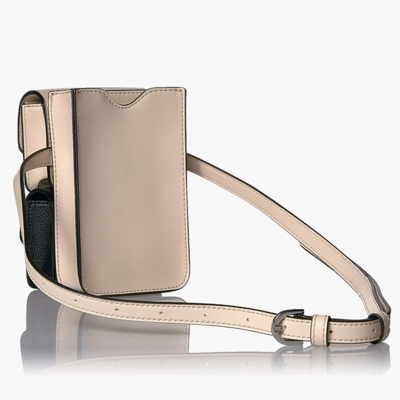 NWT Calvin Klein Tonya Calf Leather Beige/Sand Black Mini Belt Bag 1CK11 - Picture 2 of 6